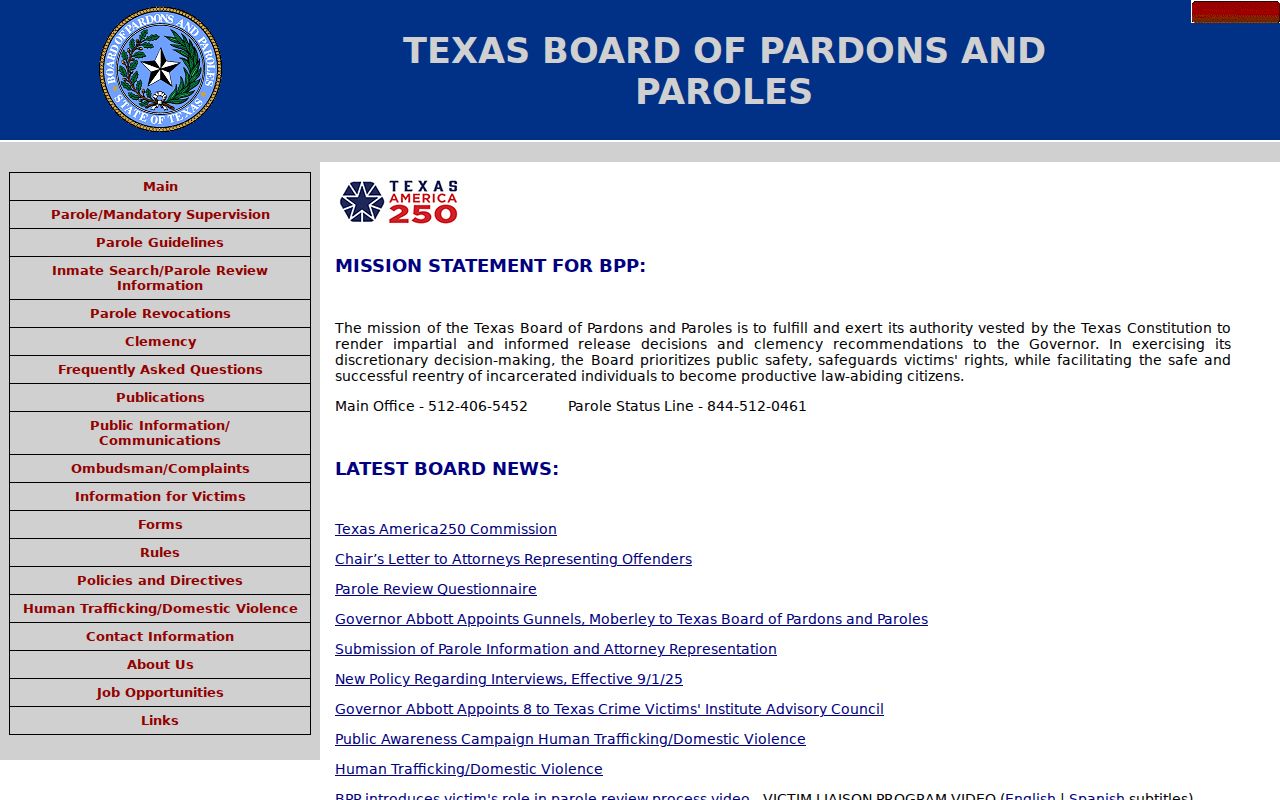 Texas Board of Pardons and Paroles after Tyler County conviction
