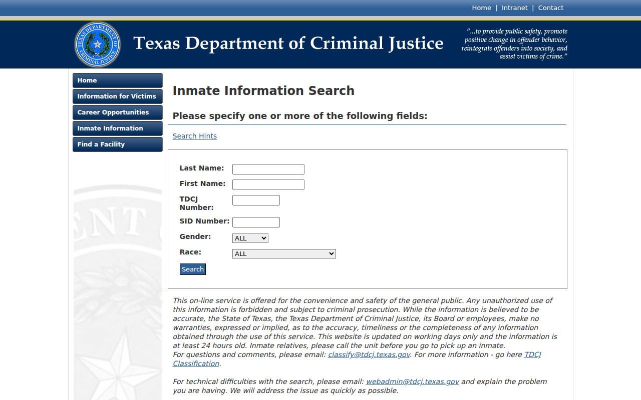 TDCJ inmate search after a Tyler County arrest transfer
