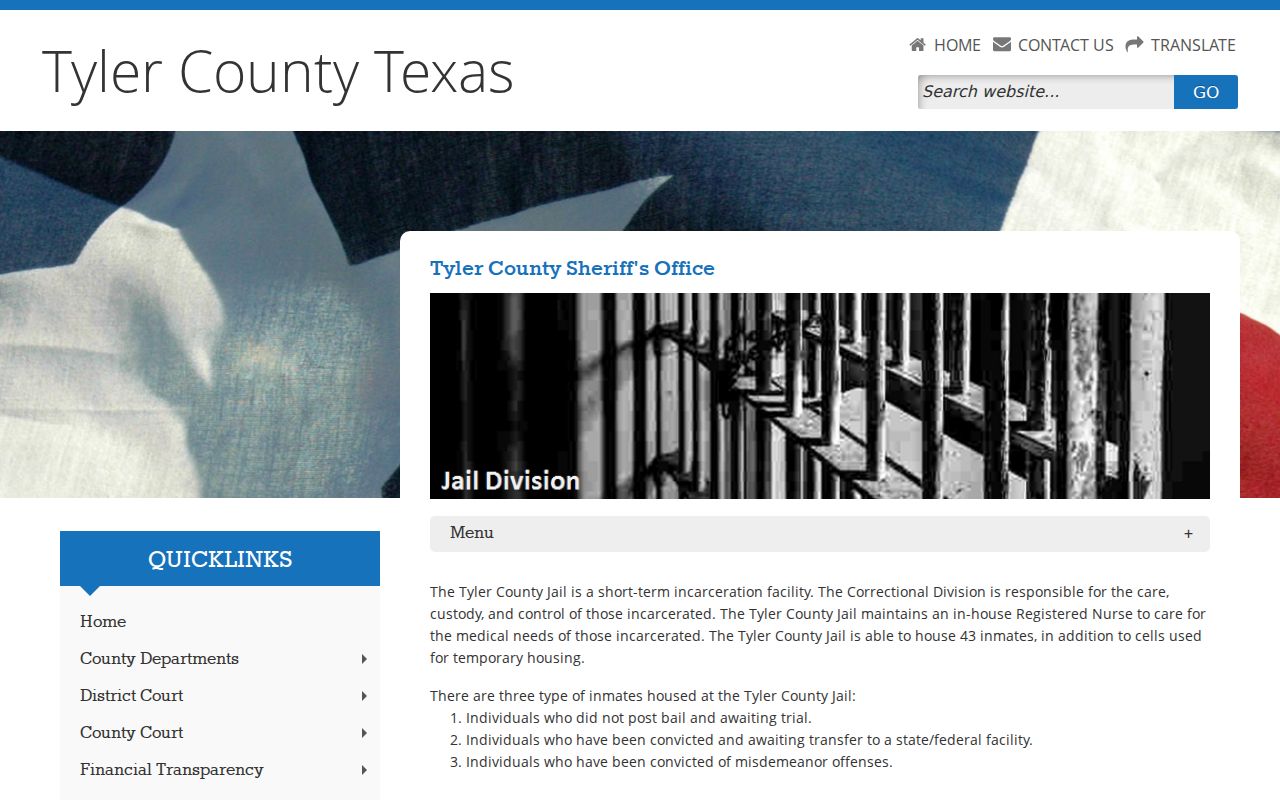 Tyler County Jail arrest booking records and corrections contact