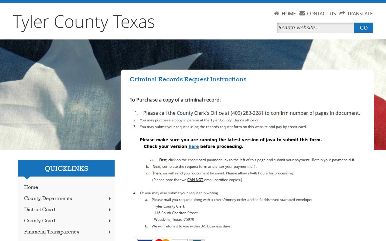 Tyler County criminal court case copy request instructions