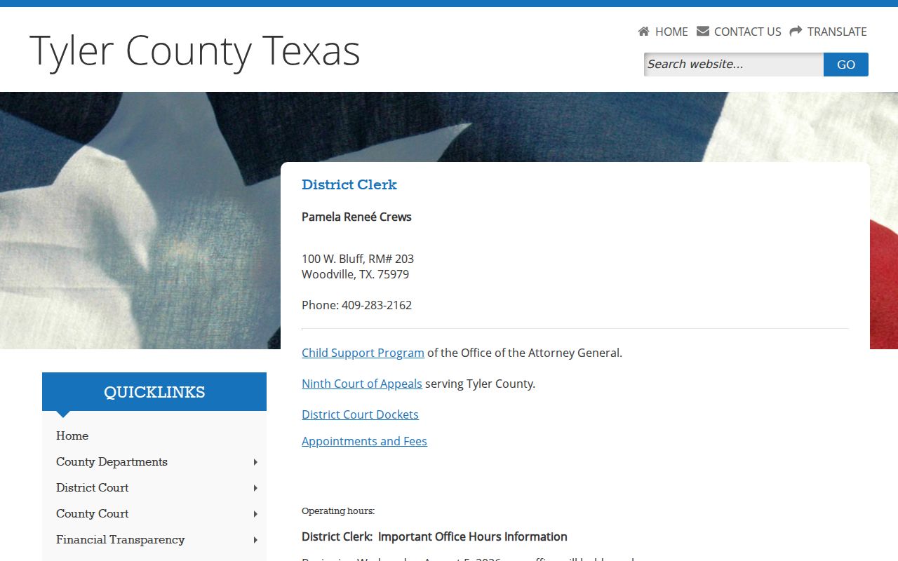 Tyler County District Clerk felony court case office