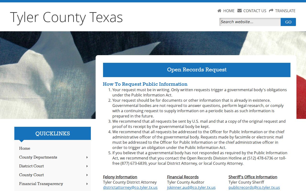 Tyler County open records routing for criminal court case files