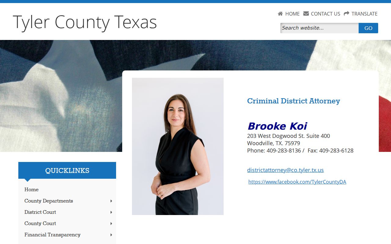 Tyler County criminal records district attorney page