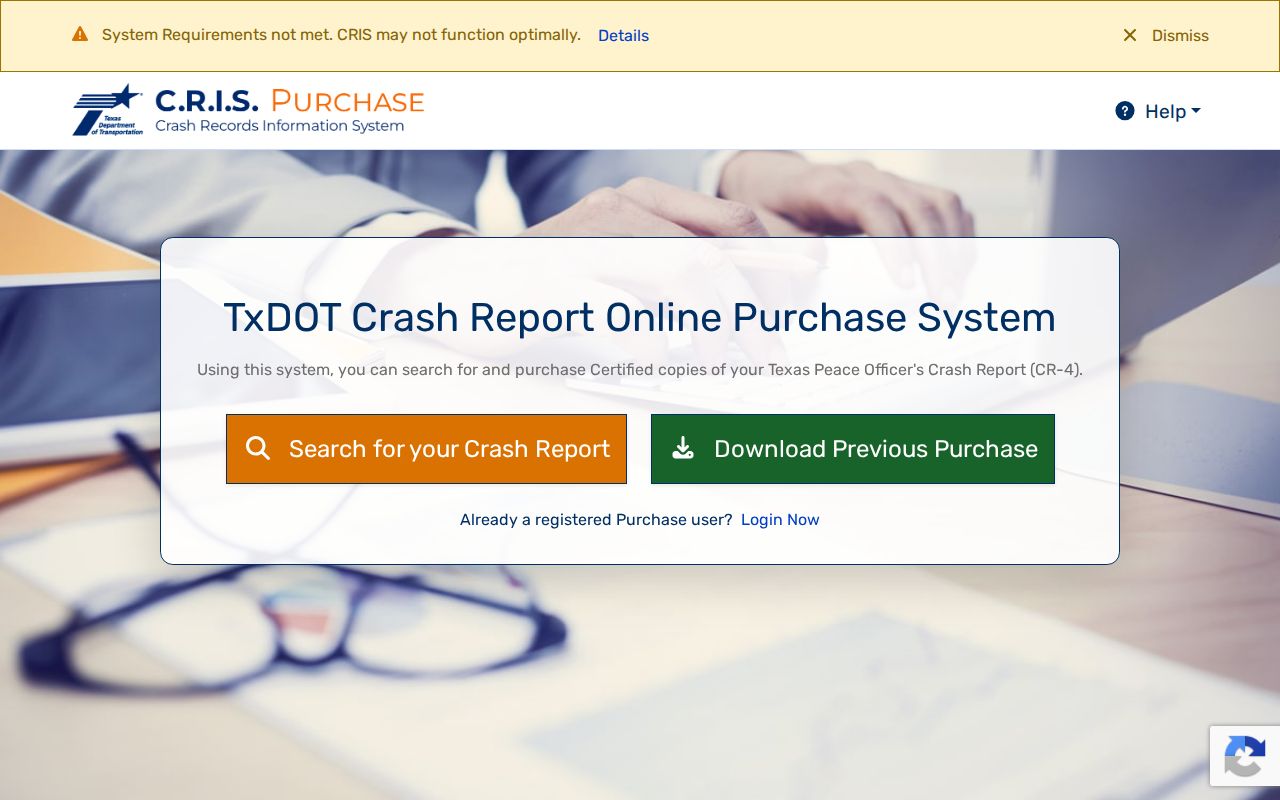 Tyler County criminal records crash report purchase screen