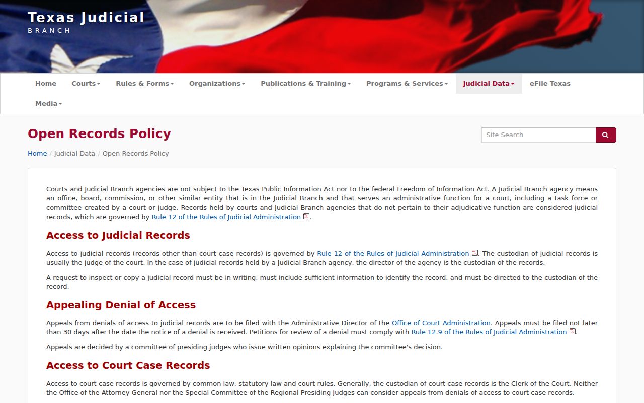 Texas court records access policy for Woodville municipal court records
